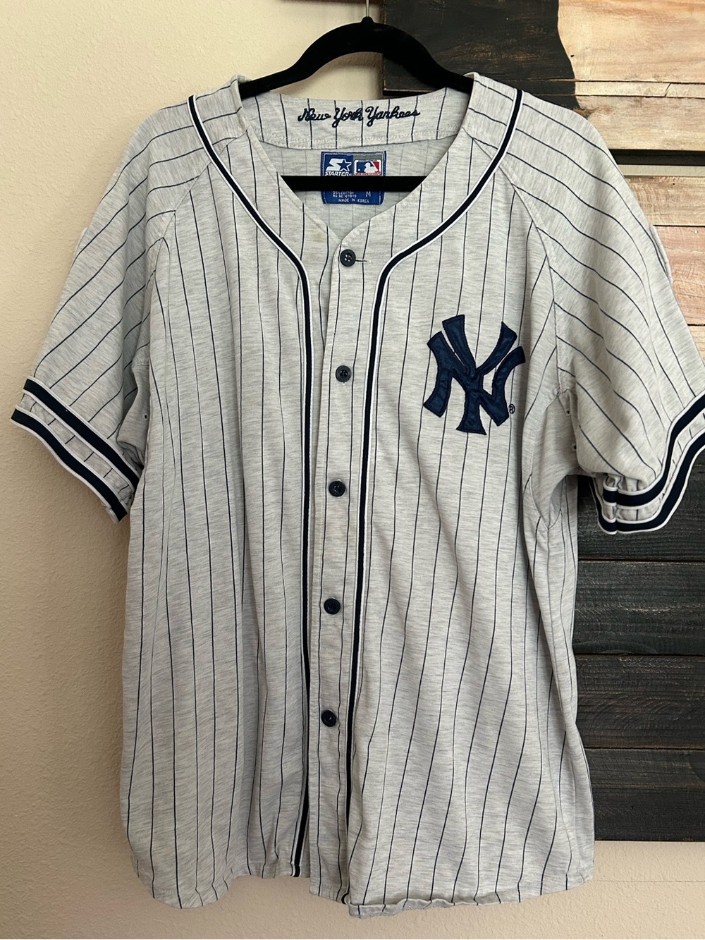 Starter Vintage Gray Pinstripe New York Yankees Button Down Baseball Jersey
